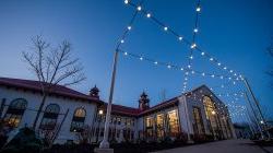 College Hall at night.